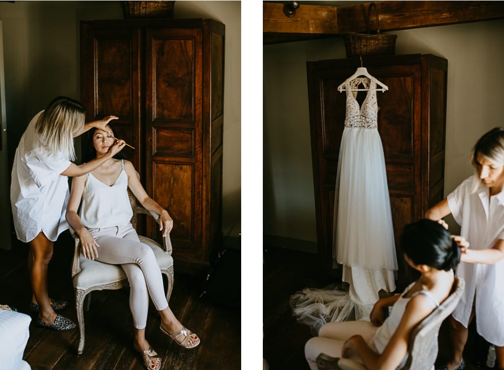 préparatifs de la mariée photographe mariage voile maquillage robe